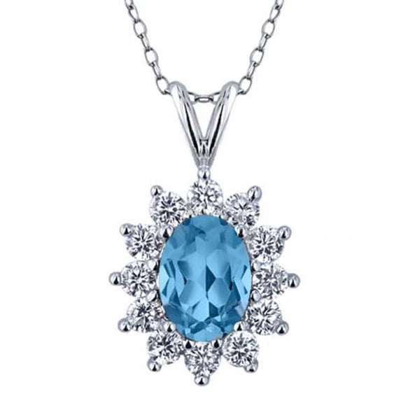 Gem Stone King 1.50 Cttw Oval Swiss Blue Topaz Pendant Necklace for Women | 925 Sterling Silver | Gemstone Birthstone | Oval 8X6MM | Fine Jewelry Gifts for Her Mom Women Wife