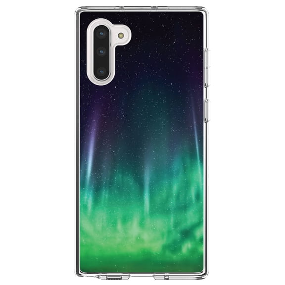 DistinctInk Clear Shockproof Hybrid Case for Samsung Galaxy Note 10 (6.3" Screen) - TPU Bumper, Acrylic Back, Tempered Glass Screen Protector - Aurora Borealis Northern Lights