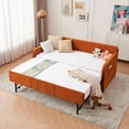 thumbnail image 3 of Twin Size Daybed Velvet Upholstered Tufted Sofa Bed with Pop Up Trundle, Armrests, Pocket, USB, Modern Day Bed Frame with Wooden Salts, Box Spring Required, for Living Room, Bedroom, Orange, 3 of 9