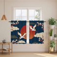 thumbnail image 2 of Japanese Style Kitchen Curtain for Berdoom Living Room Cafe 45 Inch Length, Modern Cranes Cherry Flower Wave Navy Blue Tiers Curtains Light Filtering Drapes Window Treatment 2 Panels 52"Wx45"L, 2 of 8