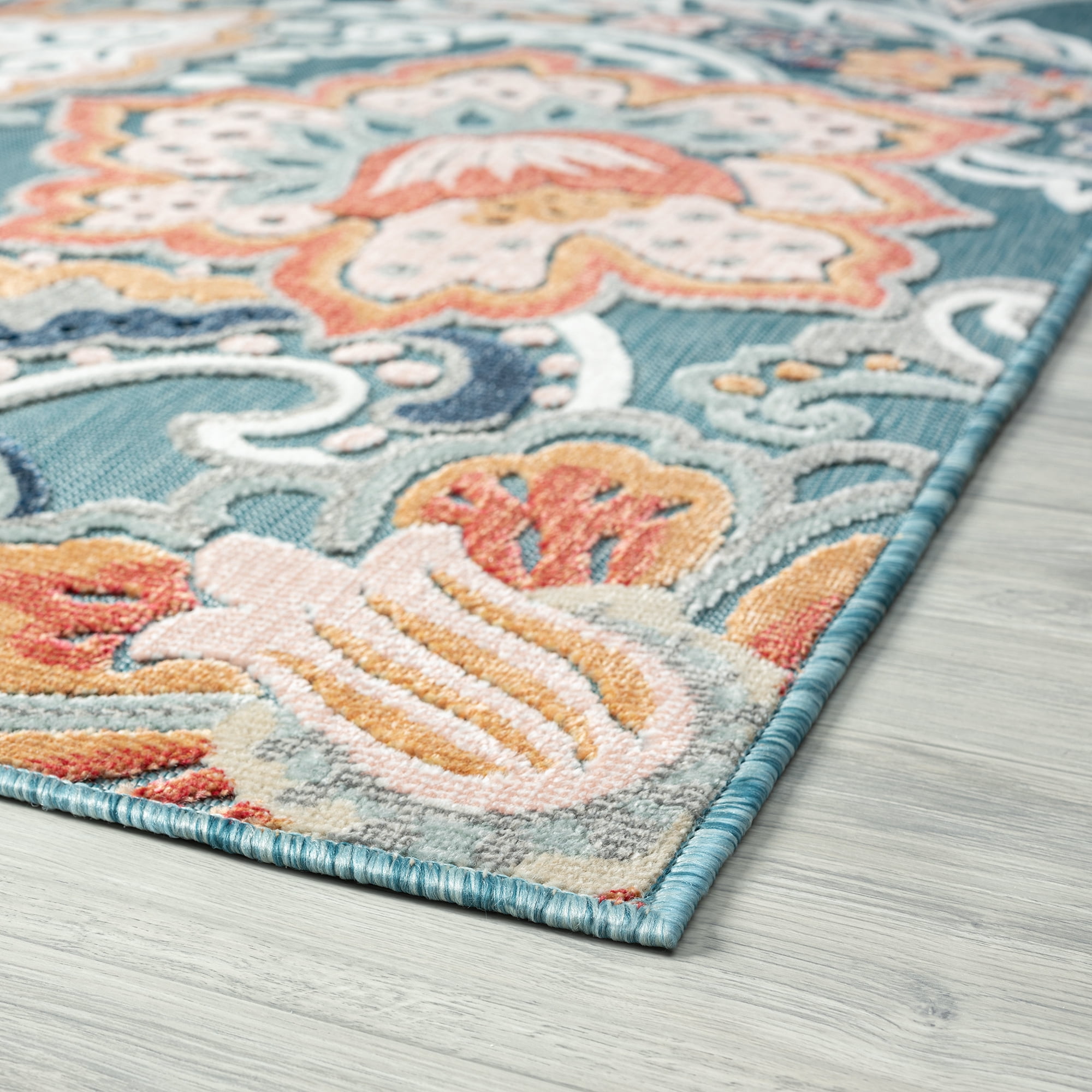 4x6 Water Resistant, Indoor Outdoor Rugs for Patios, Front Door Entry, Entryway, Deck, Porch, Balcony | Outside Area Rug for Patio | Aqua, Floral | Size: 3'10'' x 5'3''