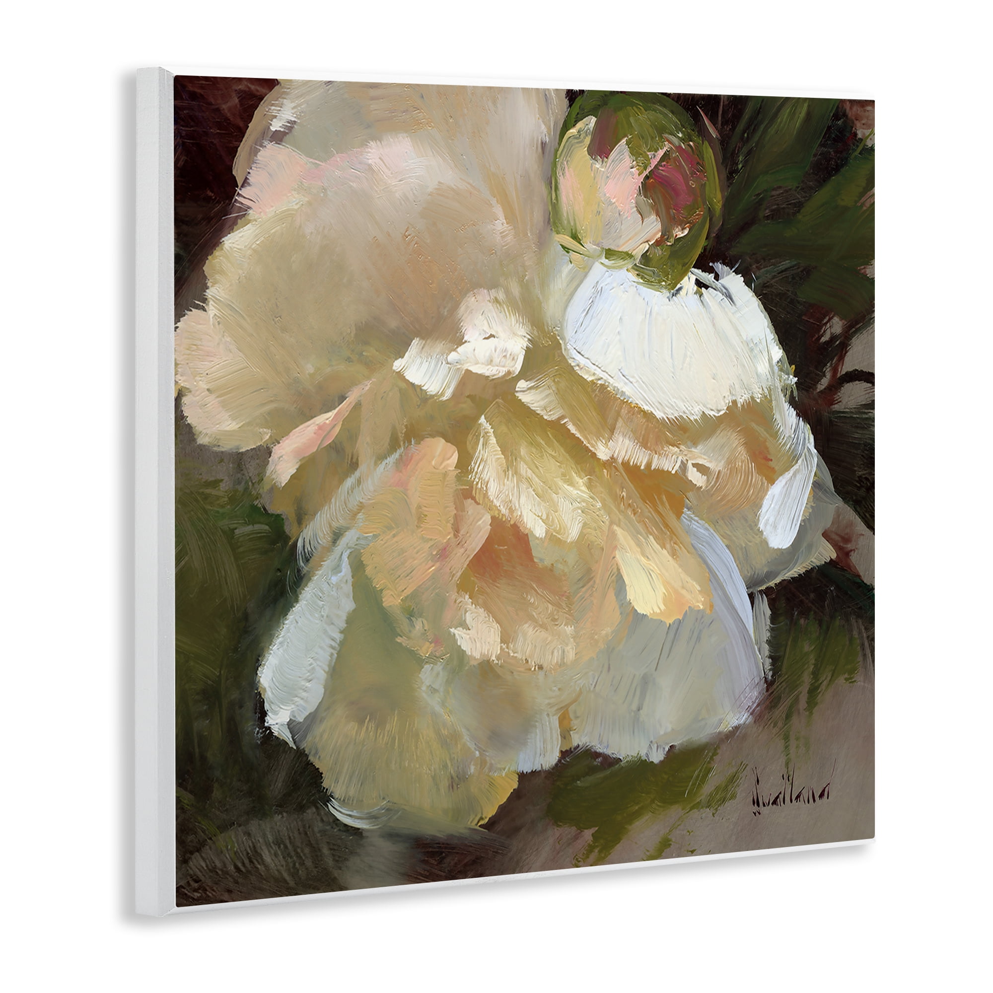 Stupell Industries Ruffled White Flower Plants & Flowers Painting Unframed Art Print Wall Art, 12 x 12