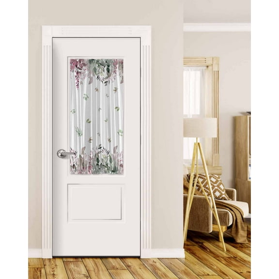 Eucalyptus, Blackout Curtains, French Door Curtains for Door Window, Red Green Plant Leaves Simple White Privacy Drapery for Patio/Sidelight Doors, 1 Panel with Tieback, 25 x 40 Inches