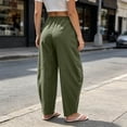 thumbnail image 6 of TEAJOPSUU Womens Elastic Waist Harem Pants Cotton Blend Casual Tapered Baggy Wide Leg Trousers with Pockets Summer Daily Beach Wear Olive Green, 6 of 7