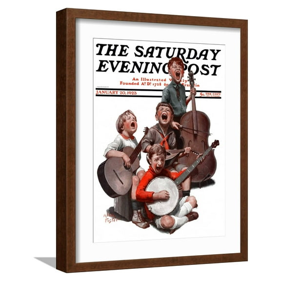 Art.com String Quartet, Saturday Evening Post Cover, January 20, 1923 Giclee Print by Alan Foster, Brown Frame Wall Art, 17" x 21"