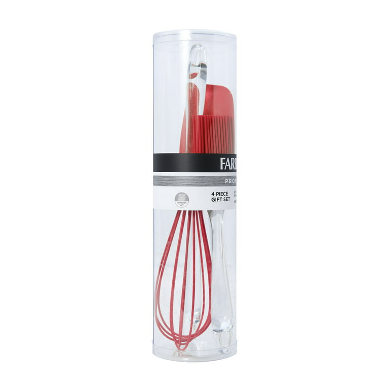 Farberware 4-Piece Whisk, Spatula, Spoon Spatula and Basting Brush Silicone Set in Red