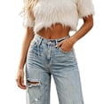thumbnail image 3 of TEAJOPSUU Women’s Ripped Jeans High Waisted Distressed Baggy Straight Wide Leg Denim Pants Trendy Casual Slim Bootcut Jean Pants Blue, 3 of 5