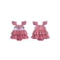 thumbnail image 2 of Cenuakty Newborn 0-18M Girls Independence Day Romper Dress Flying Sleeve Square Neck Star Flag Embroidery Plaid Bodysuit, 2 of 9
