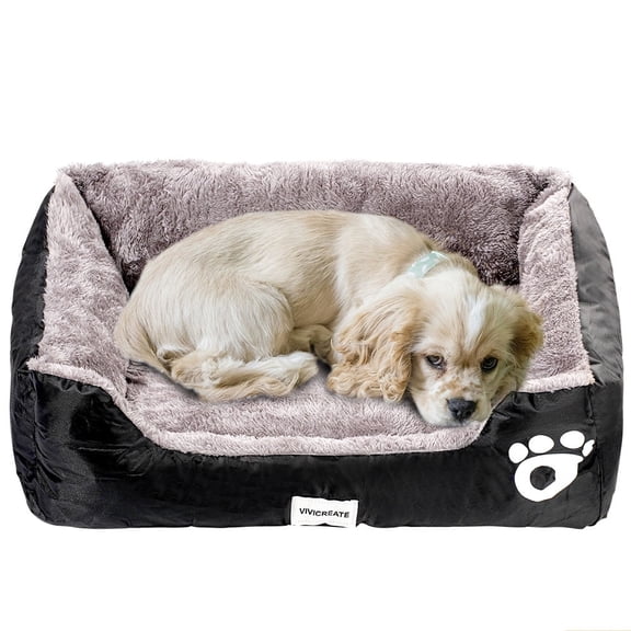 Vivicreate Plush Pet Bed with Raised Rim, Soft Fleece Cat & Dog Bed with Non-Slip Bottom, Cozy Indoor Sofa Bed for Small to Medium Pets