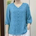 thumbnail image 3 of Womens Cotton Linen Tops, Short Sleeve Shirts for Women Plus Size Casual Loose Fit Solid Color V Neck Dressy Blouses, 3 of 3