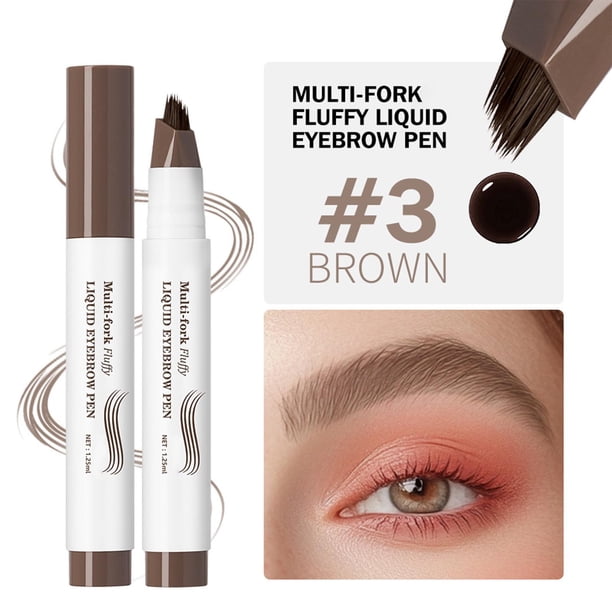 Lápiz de cejas con microblading, lápiz de contorno de cejas con punta de tenedor, resistente al agua, cepillo de 4 puntas, lápiz de cejas con efecto de maquillaje natural, lápiz de cejas de 1,25 ml.