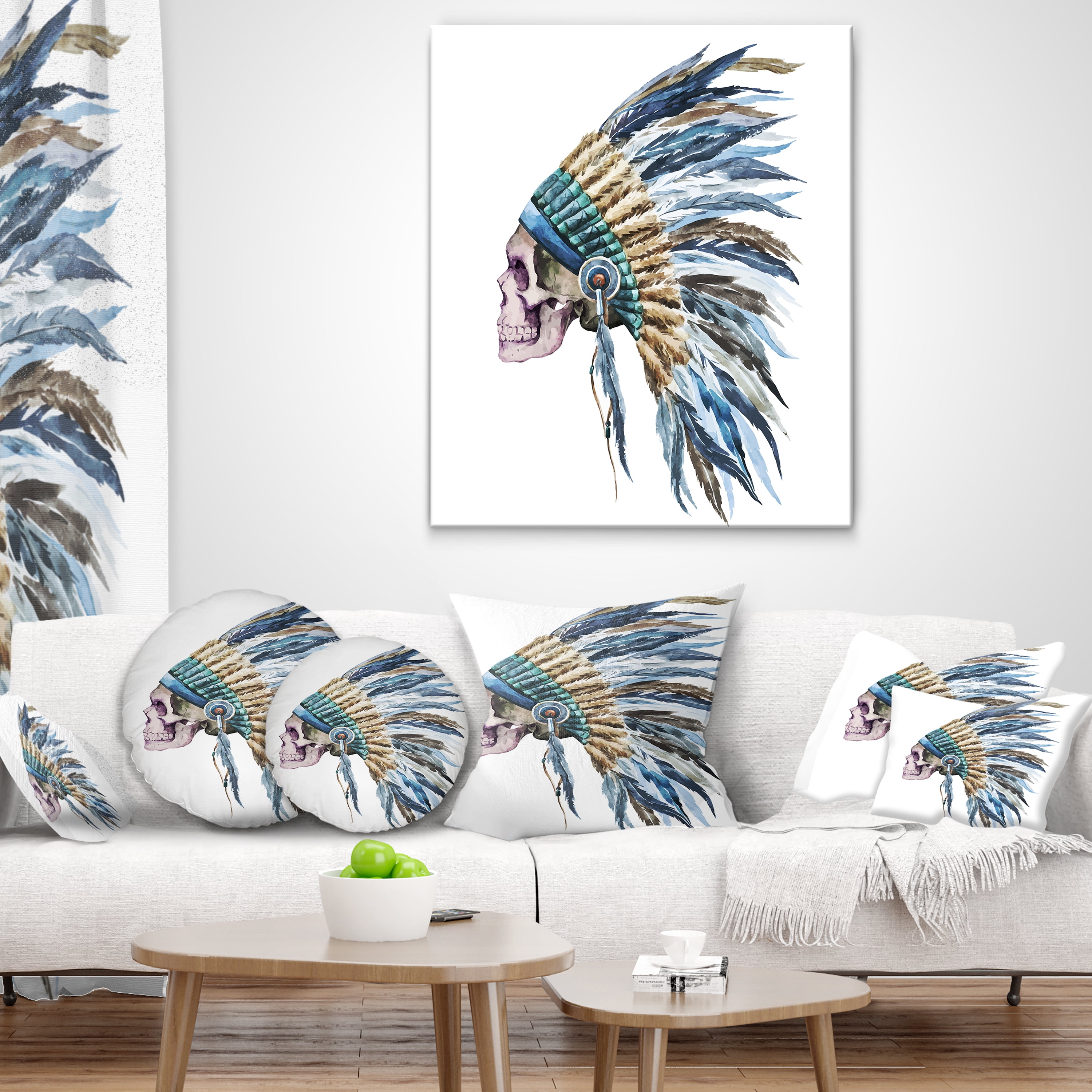 Designart American Native Hat and Skull - Abstract Throw Pillow - 16x16