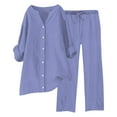 thumbnail image 1 of Conjunto de 2 piezas para mujer: pantalones anchos con cintura elástica y blusa de manga larga - Ropa informal para todas las estaciones - Poliéster, tallas S-XL, 1 of 5