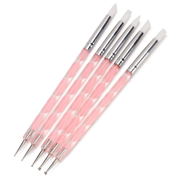 5 uds. De herramientas para puntear uñas, cepillo de silicona para uñas, doble cabeza, Gel Uv, punteado, dibujo, pintura, bolígrafo, herramientas de dibujo para esculpir arcilla (rosa y transparente) Ormromra CZMR-HY23
