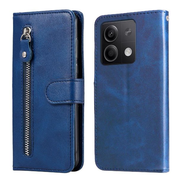 Estuche de Cuero PU con Cierre para Xiaomi Redmi Note 13 5G , Funda Protectora con Billetera y Correa