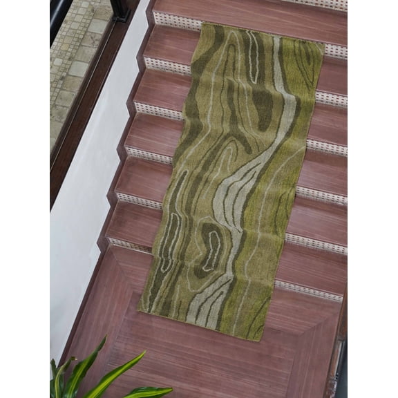 Rugsotic Carpets Hand Tufted Wool Eco-Friendly 2'6''x6' Area Rugs Runner Green Abstract Modern High Pile Thick Handmade Anti Skid Indoor Rug for Living Room, Bedroom K00672