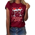 thumbnail image 1 of Gibobby Tops navideños para mujer Navidad Copa de de nieve Impresión O Cuello Manga corta Camiseta suelta Blusa Tops(Vino,XG), 1 of 4