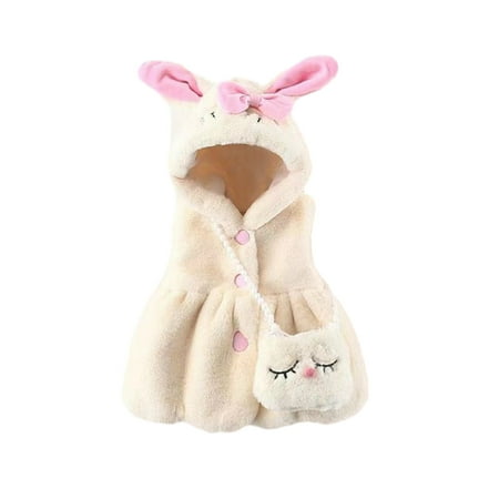 

GYRATEDREAM Toddler Baby Girls Fluffy Coat Rabbit Bunny Ear Fleece Jacket Outerwear with Cartoon Messenger Bag 6M-5T