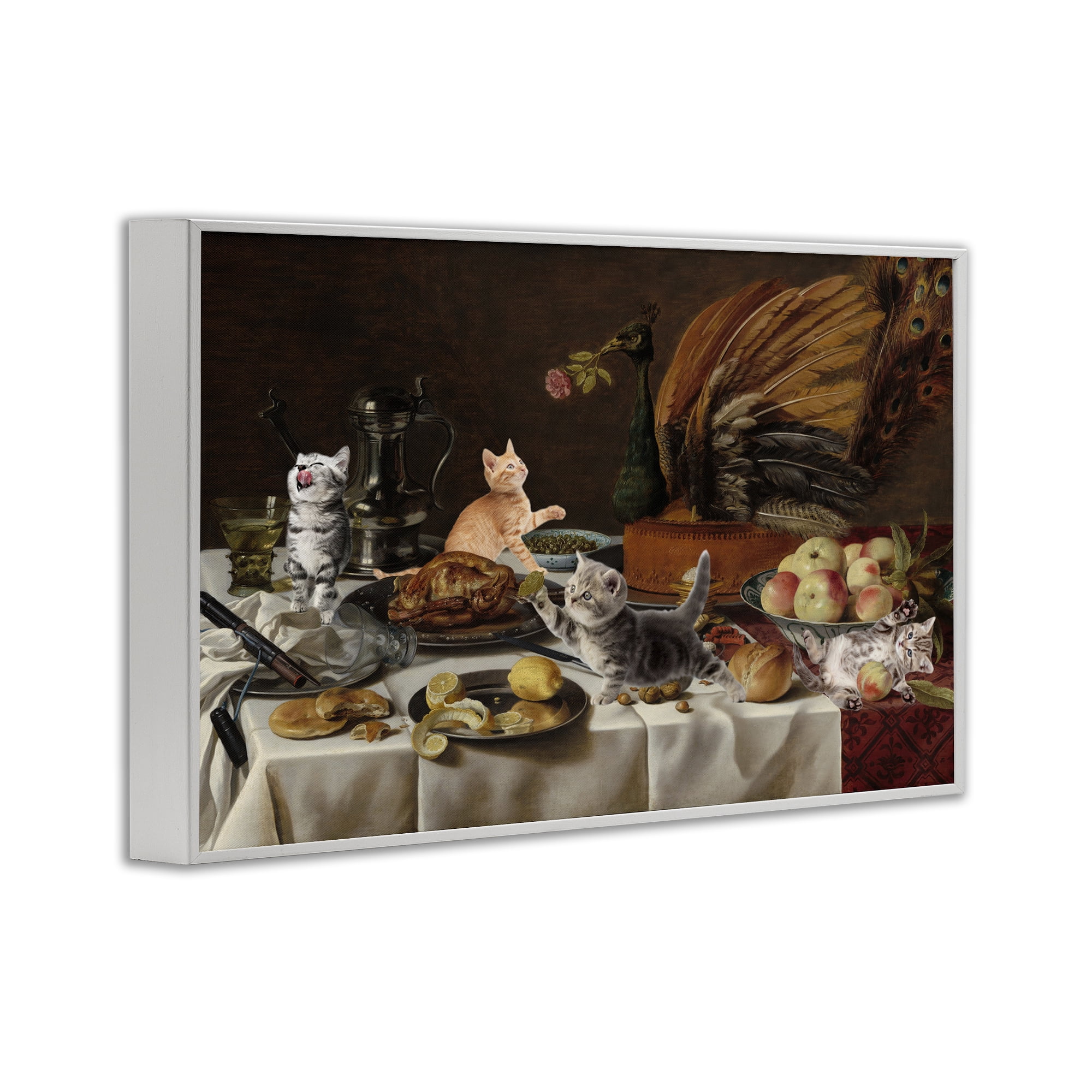 Kittens on Still Life Feast White Framed Giclee Art, design by Masters Redux