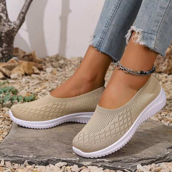 IEMIEMIEM Orthopedic Casual Shoes for Women Arch Support Tennis Shoes Wide Width Non Slip Slip on Business Casual Shoes Mesh Stretch Comfortable 2026 Foam Shoes Beige 5.5 Wide