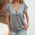 thumbnail image 2 of cfhntfmh Dressy Casual Shirts for Women Trendy Ruffle 1/4 Sleeve Length Summer Tops Soft V Neck Solid Color Tunic T-Shirts, 2 of 6