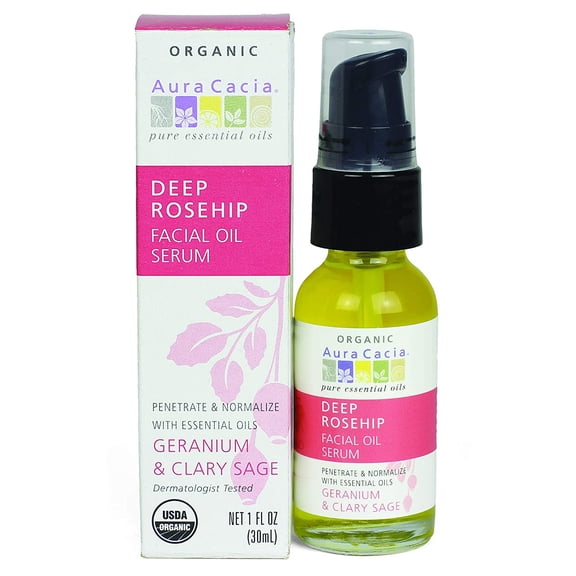 Aura Cacia Organic Facial Oil Serum Deep Rosehip -- 1 fl oz