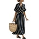 thumbnail image 1 of Vestido Maxi de Manga Corta para las Mujeres con Cuello en V Envoltura de Cintura Vestido a Rayas, Vestido de Verano de Manga Corta para las Mujeres con Mangas Batwing Y la Longitud Del Tobillo, Lige, 1 of 9