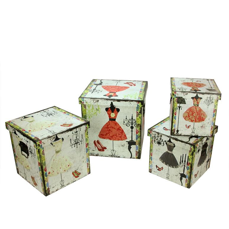 Set of 4 Wooden VintageStyle Fashion Dresses Decorative Storage Boxes