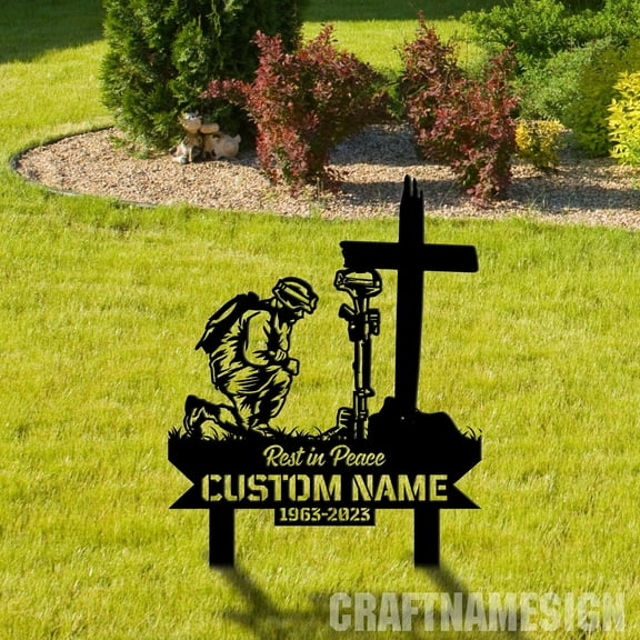 Craftnamesign Custom Cross Fireman Memorial Stake, Fire Fighter Memorial Plaque with Stake