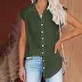 thumbnail image 6 of DOSUKRAI Linen Top Women Plus Size,Women Button Down Shirts Cotton Linen Cap Sleeve Summer Tops V Neck Collared Work Blouses Dressy Casual Summer T Shirt Army Green,L, 6 of 6