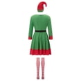 thumbnail image 4 of Diconna Femmes Noël Elf Costumes Robes avec Ceinture Bas Rayés et Ensemble de Chapeaux pour Cosplay Jeu de Rôle Tenues de Fête, 4 of 9