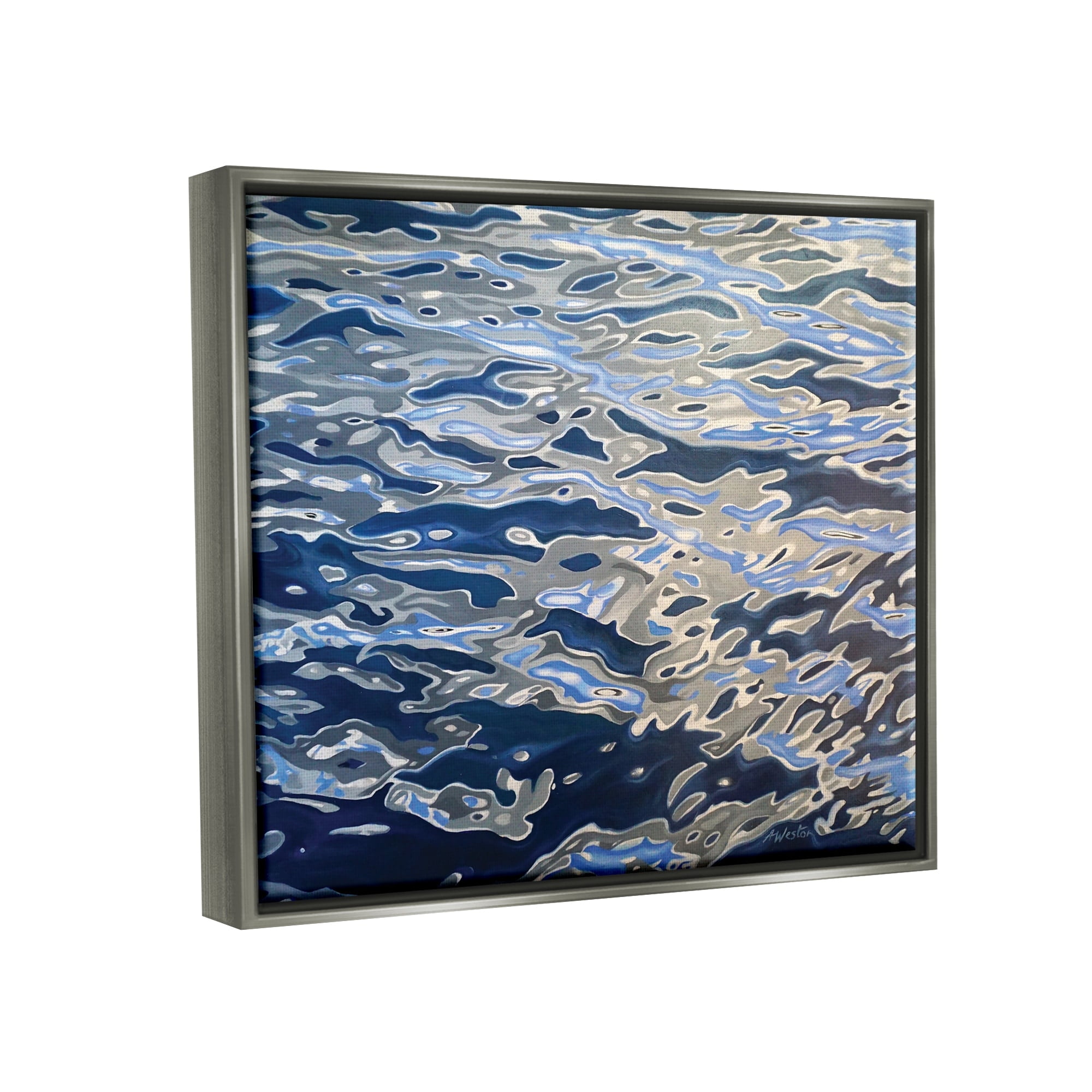Stupell Industries Abstract Ocean Water Ripples Catching Sunlight Graphic Art Luster Gray Floating Framed Canvas Print Wall Art, Design by Alan Weston