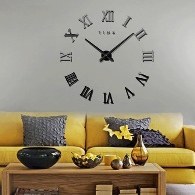 Reloj de Pared con Número Romano Grande de Bricoje Moderno, de Pared con Superficie de Espejo 3D, Reloj, Decoración Artística Negro Colco Etiqueta engomada del reloj de pared 3D