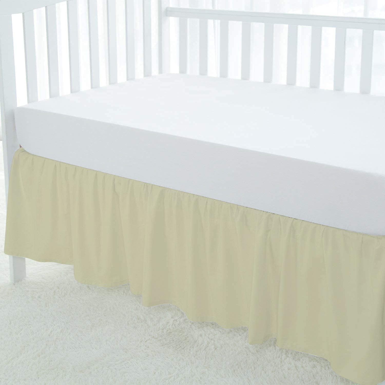 Crib Bed Skirt Dust Ruffle Nursery Crib Toddler Bedding Microfiber Fabric Ruffle Bed Skirt for Baby Boys or Girls (28” x 52” x 14’’) - Ivory Solid
