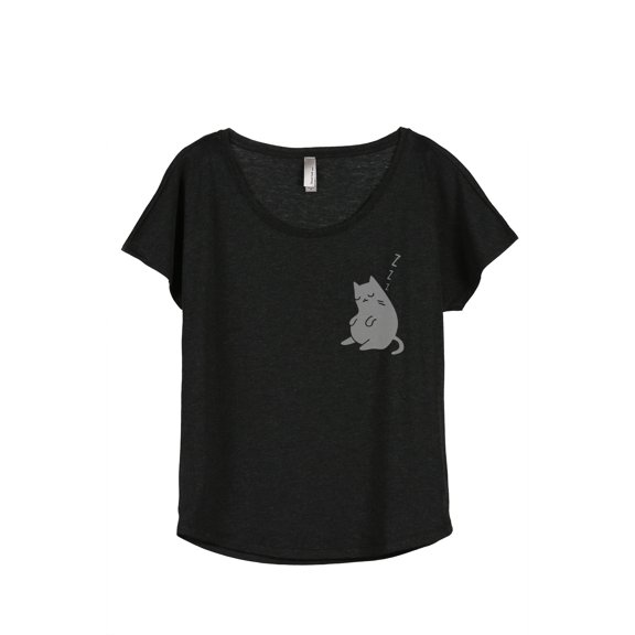 Thread Tank Sleepy Cat Women's Relaxed Slouchy Dolman T-Shirt Tee Heather Black X-Large