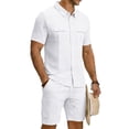 thumbnail image 2 of LWavelet Men's Linen Blend Button Down Shirt and Cargo Shorts Set Casual Summer Beach Outfit White S, 2 of 6