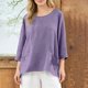 thumbnail image 2 of Blusas de Manga Larga de las Mujeres Verano Cuello Redondo Color Sólido Lino-Estilo Cardigan, Poliéster Suave Casual Abierto Frente Superior, 2 of 8