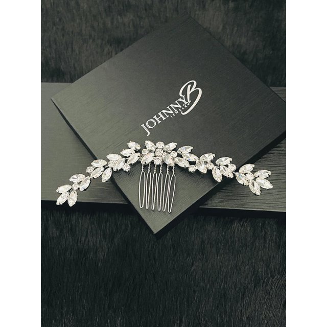 LORETTA - BOLD MARQUISE CRYSTAL LEAF HAIR COMB IN SILVER
