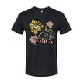 thumbnail image 2 of Wild Bobby Worship While You Wait Sunflower Pink and Yellow Inspirational/Christian Men Premium Tri Blend Tee, True Black, Small, 2 of 6