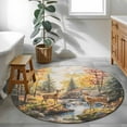 thumbnail image 4 of Autumn Forest Deer Large Area Rugs for Bedroom Living Room, Soft Non Slip Carpet Bedside Rug, Elk River Mountain Round Floor Cover Kitchen Accent Rug 4' for Dining Room/Office, 4 of 9