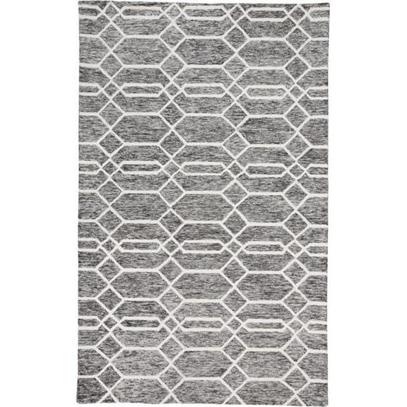 5 x 8 ft. Gray Black & Ivory Wool Geometric Hand Tufted Handmade Stain Resistant Rectangle Area Rug