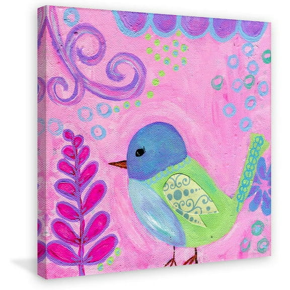 Marmont Hill "Lavender Green Bird" by Jill Lambert Painting Print on Wrapped Canvas