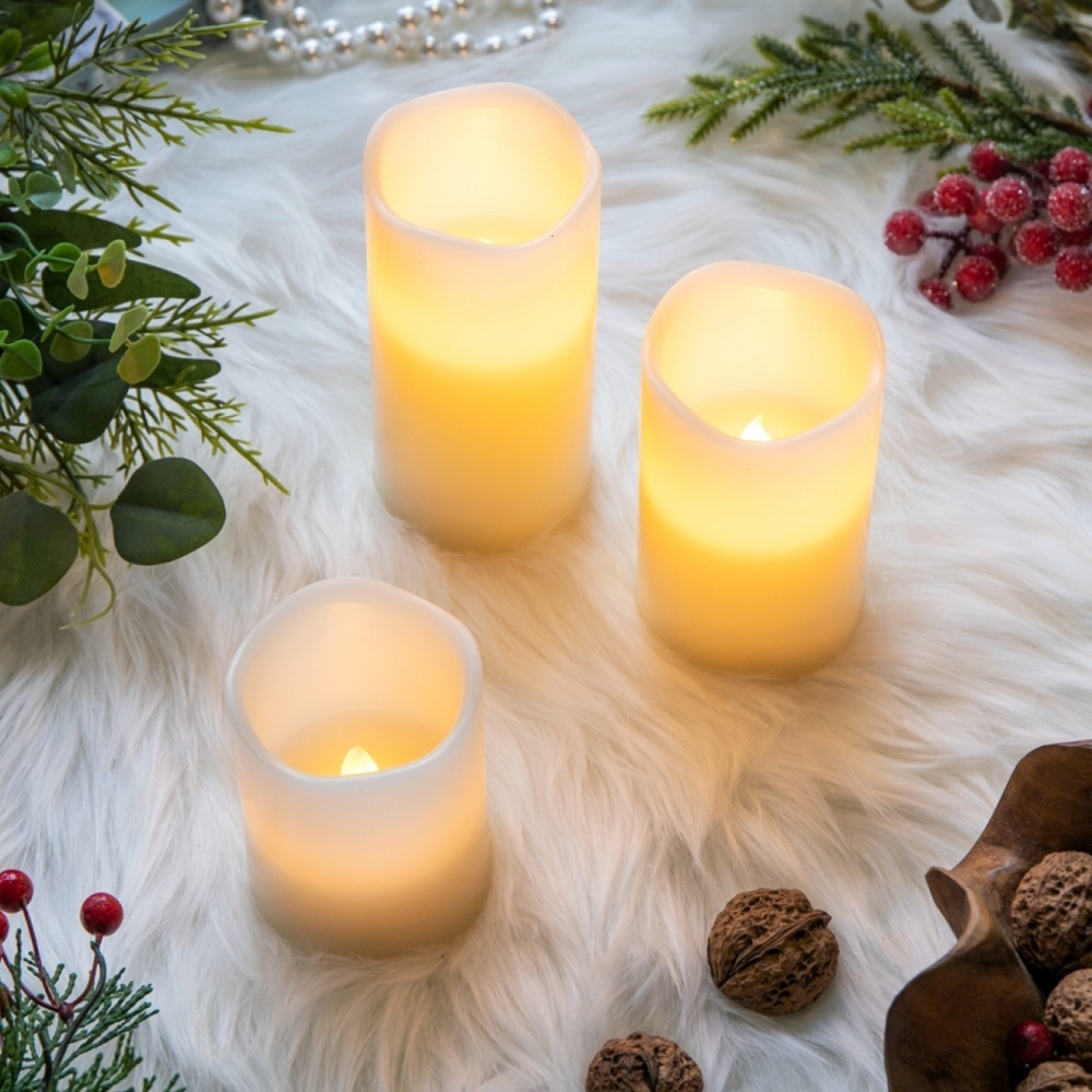 Gzxs Ivory LED Candles 4"&5"&6"H Set of 3, Outdoor Indoor Flameless Pillars Candles with Remote and Timer, Battery Operated, for Home/Wedding/Festival Décor