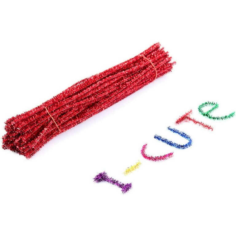 200psc Red Glitter Pipe Cleaners, Glitter Chenille Stems, Pipe