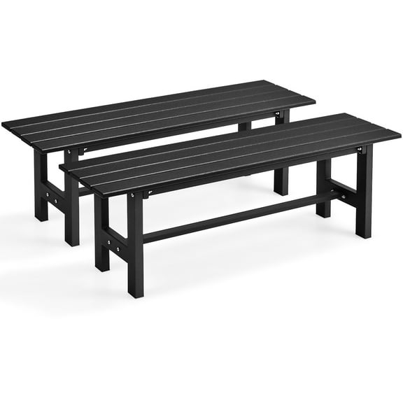 Costway 2PCS Outdoor HDPE Bench with Metal Frame 47'' x 14'' x 16'' for Yard Garden Black