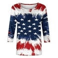 thumbnail image 4 of LYEAA Patriotic Theme 3/4 Sleeve Tops for Women Red White Blue Print Round Neck Cotton T-Shirt Fourth of July Casual Summer Blouse Blue XL, 4 of 5