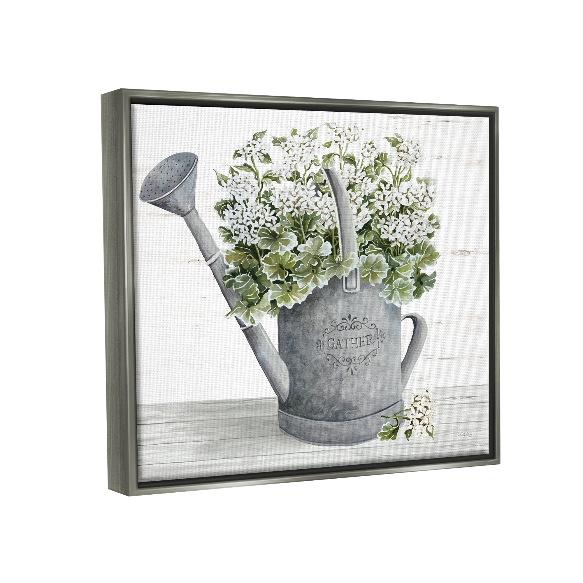 Stupell Country Watering Can Bouquet Botanical & Floral Painting Gray Floater Framed Art Print Wall Art