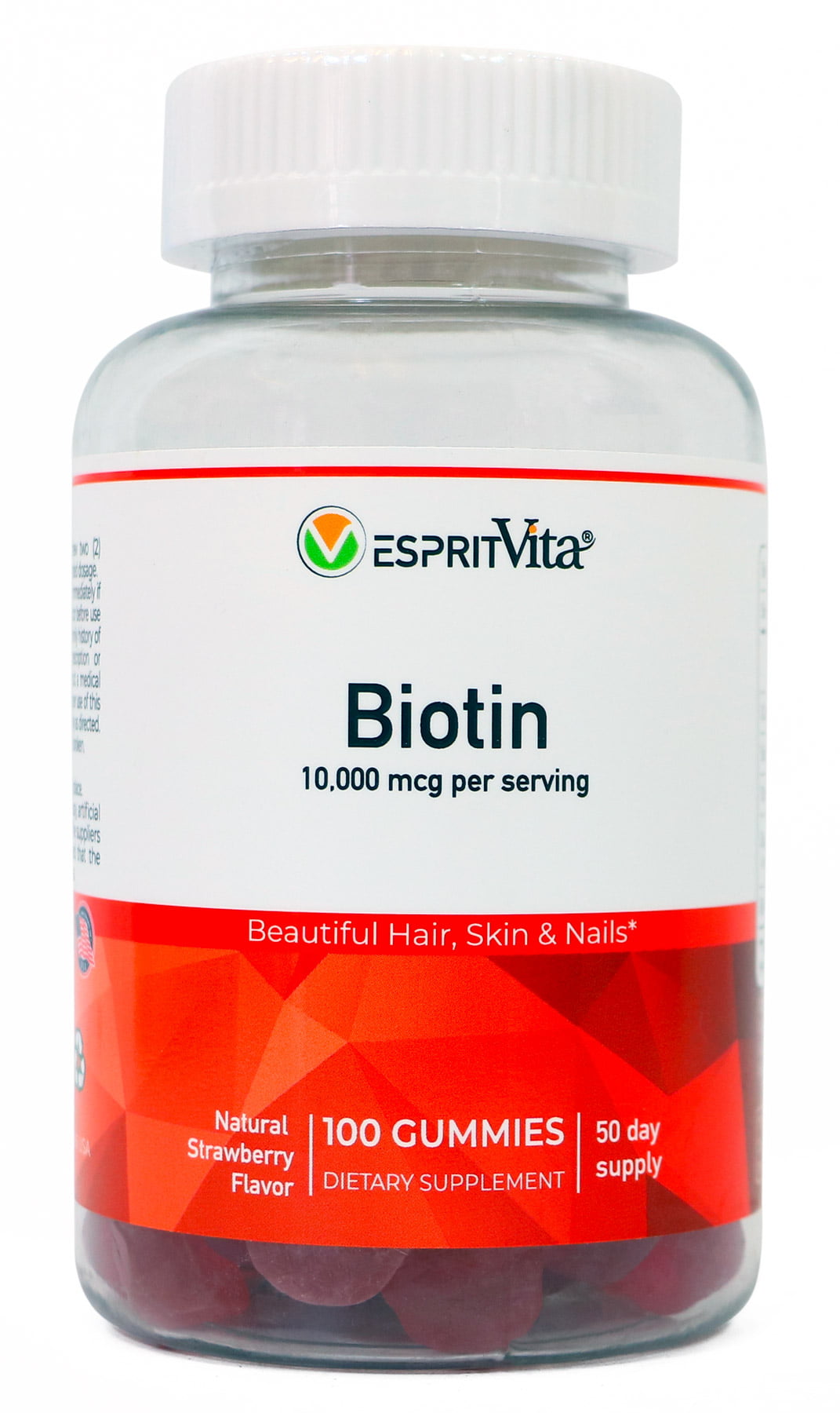 Esprit Vita Biotin Gummies - High Potency 10,000mcg Per Serving - Natural  Strawberry Flavor - Non GMO - Citrus Pectin Based - Hair, Skin, & Nails  Supplement - 100ct 