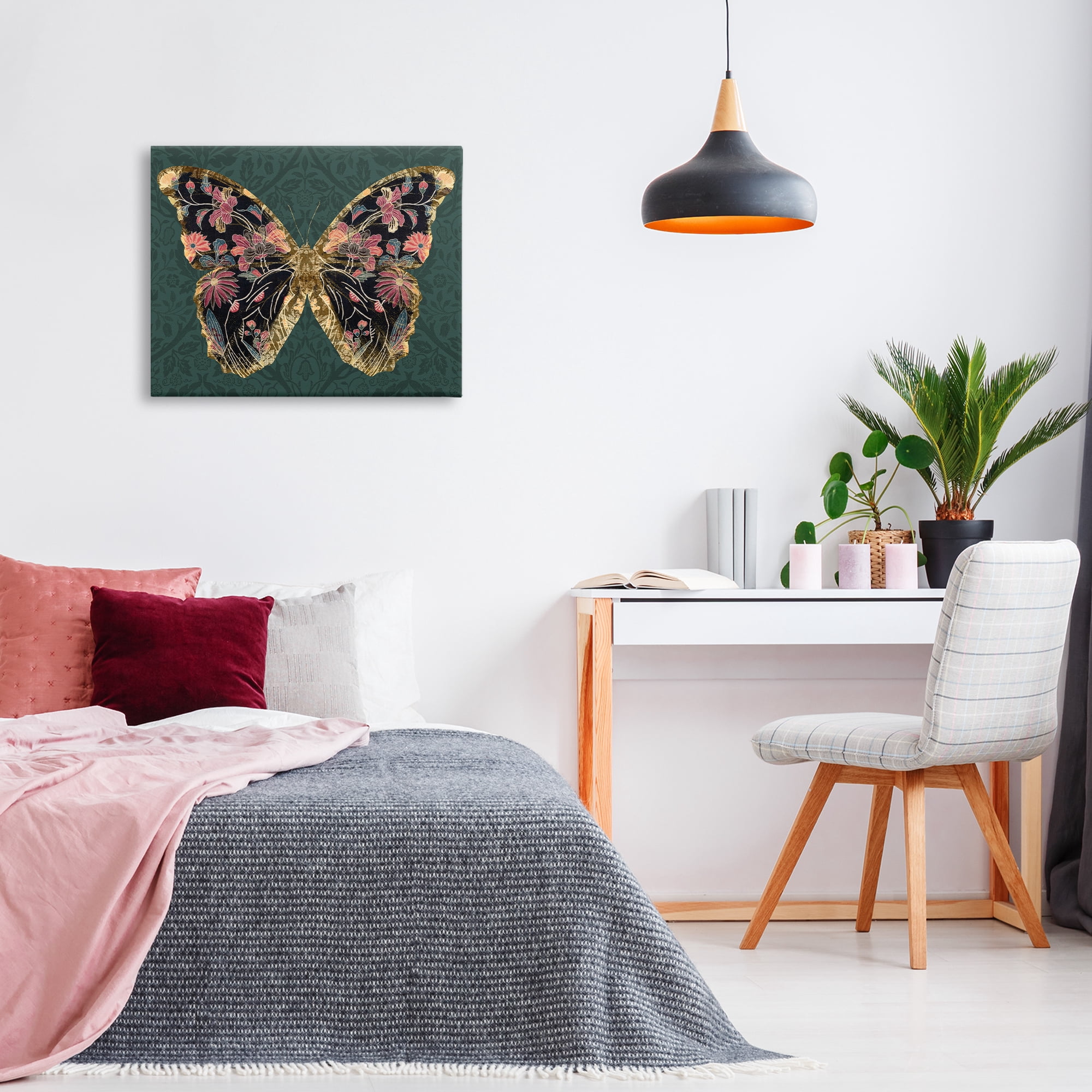 Stupell Industries Botanical Pattern Butterfly Animals & Insects Painting Gallery Wrapped Canvas Art Print Wall Art, 30 x 24
