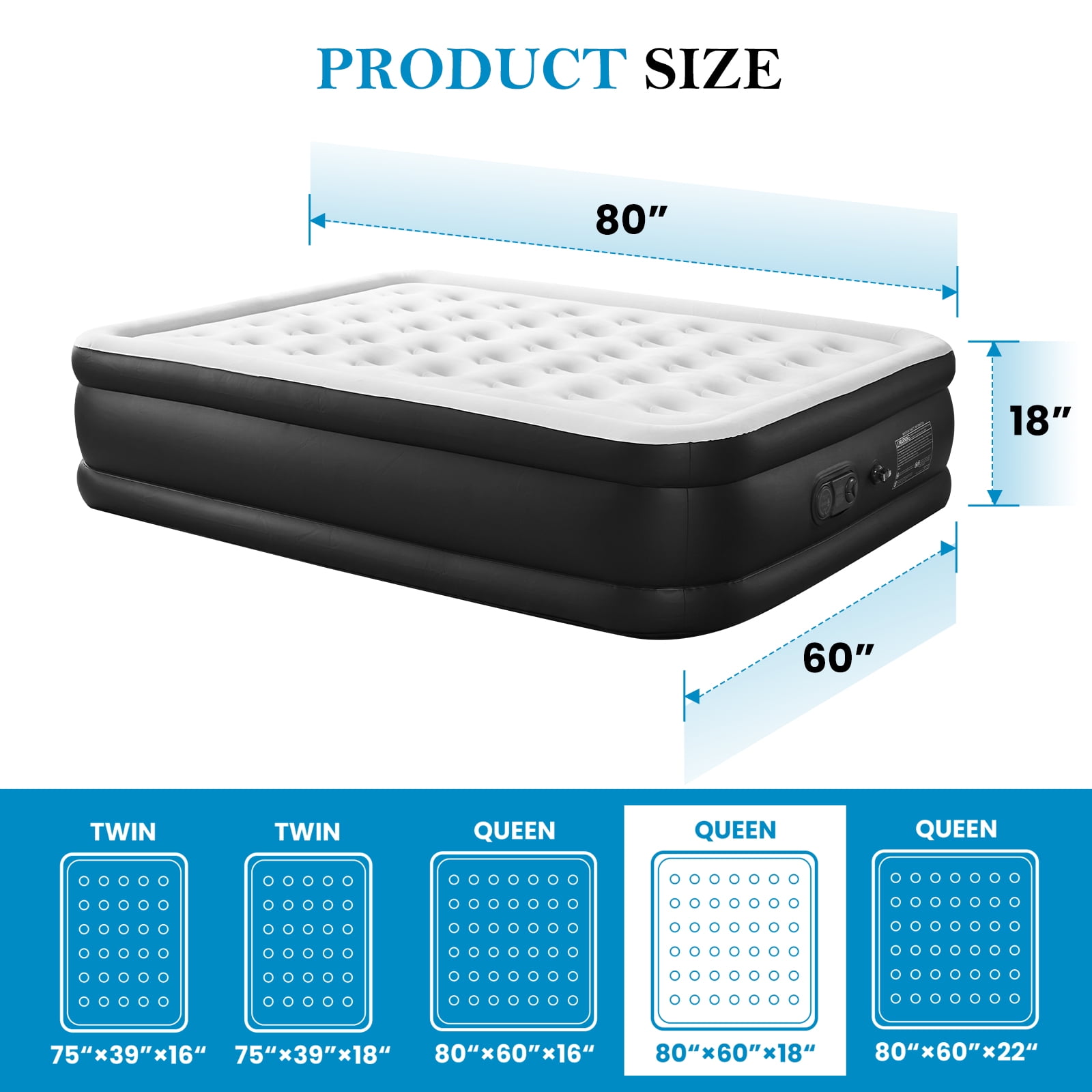CONCETTA Queen Air Mattress, 18 Inches Adjustable with Built-in High Capacity Pump